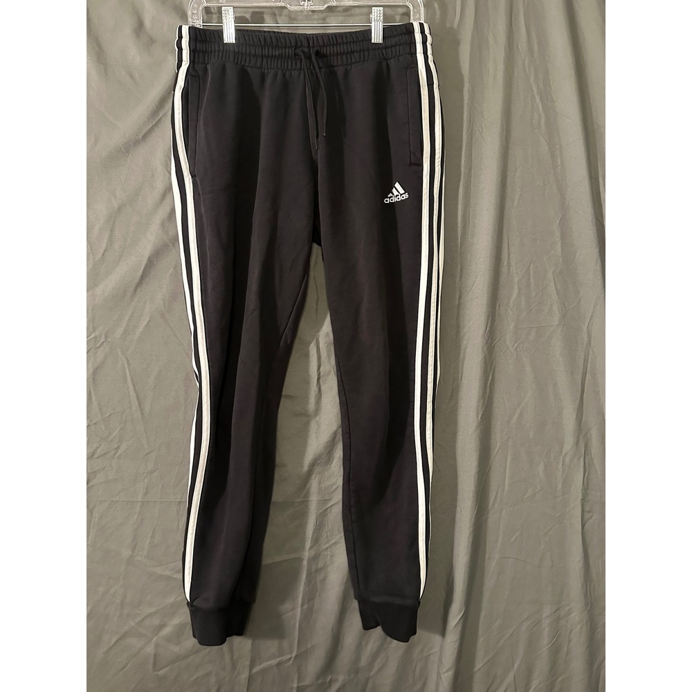 Adidas Black 3-Stripe Fleece Jogger Sweatpants‎ Mens Medium White Stripes Cuffed